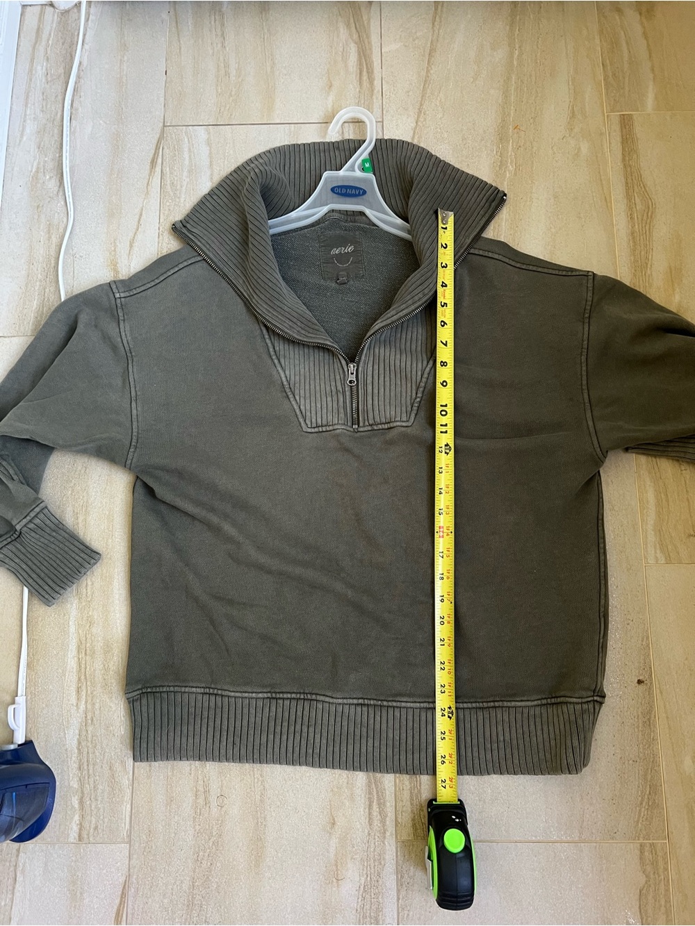 Aerie Half-Zip Sweatshirt in Olive Green - Picture 7 of 8